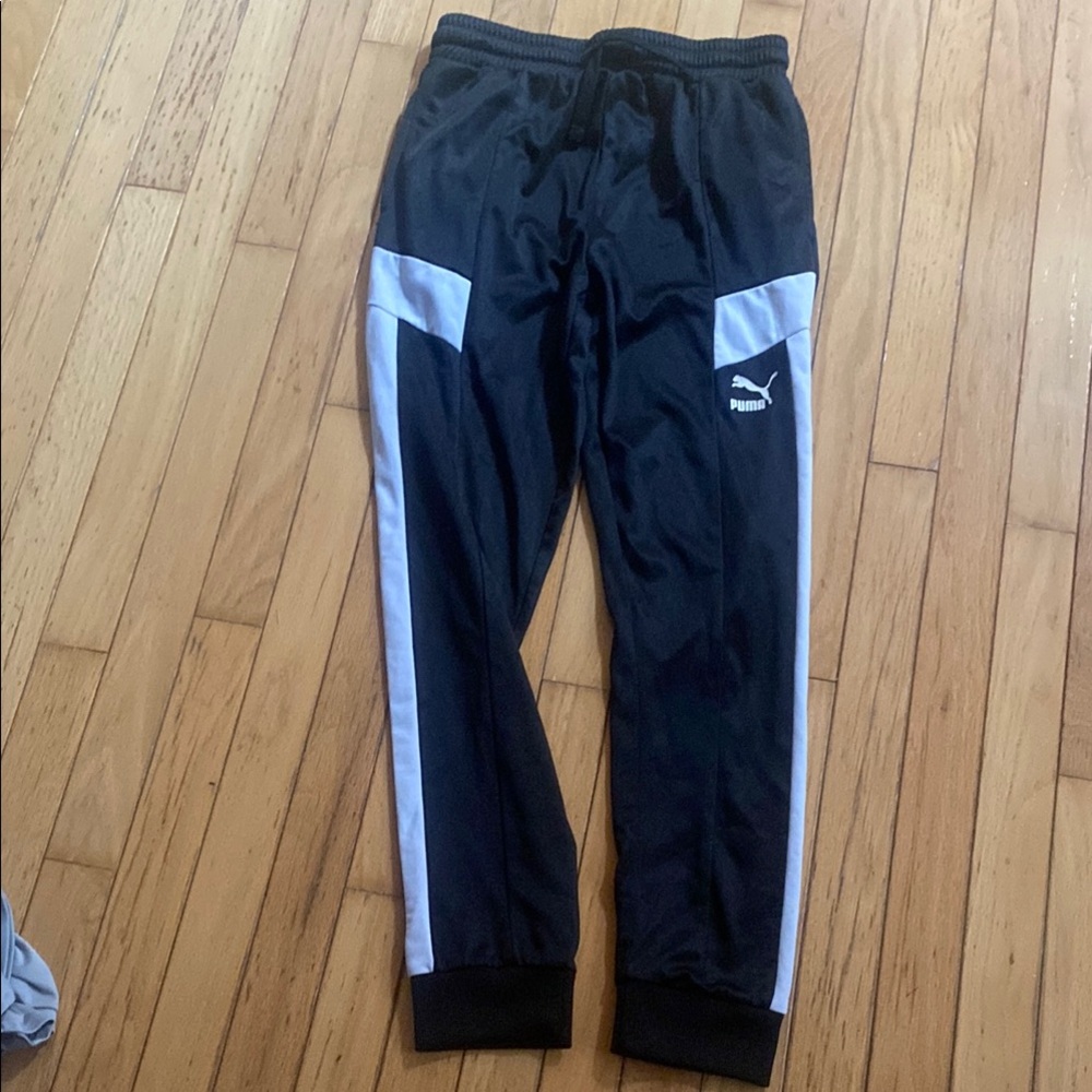 Puma Kids Black Joggers with White Stripes